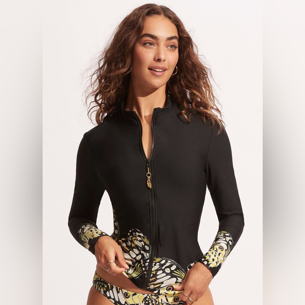 Seafolly Long Sleeve Zip Front Sunvest Top Size S